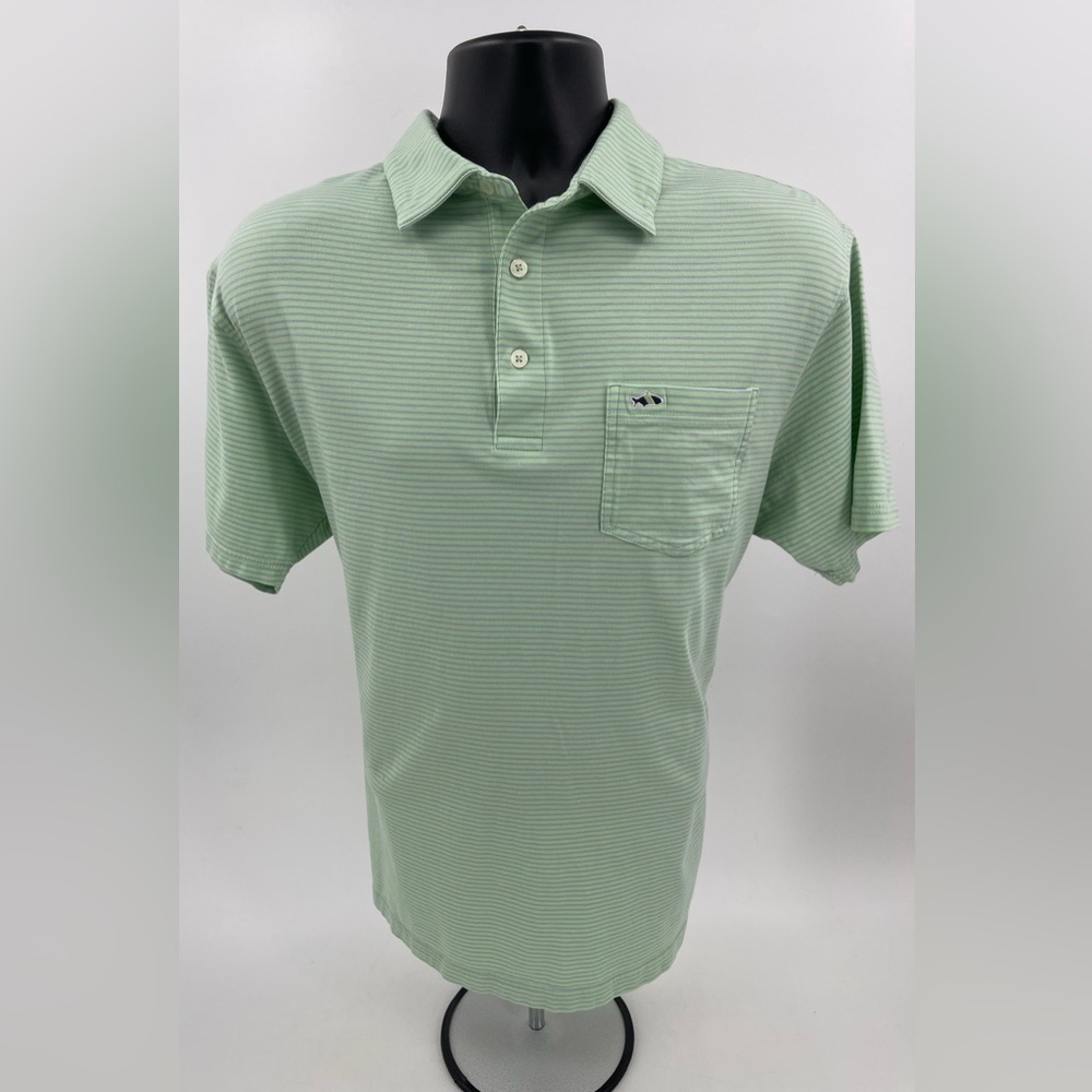 Fish Hippie Shirt Polo Mint Green & Grey Striped Cotton Short Sleeve Mens Large